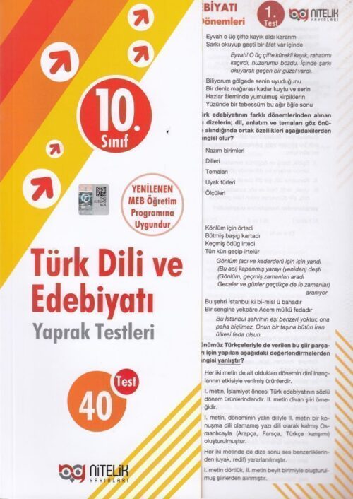 Nitelik Yayinlari 10. Sinif Turk Dili ve Edebiyati 40 Yaprak Test hazirlikkitap