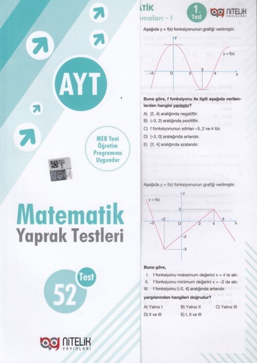 Nitelik Yayinlari AYT Sinif Matematik 52 Yaprak Test hazirlikkitap