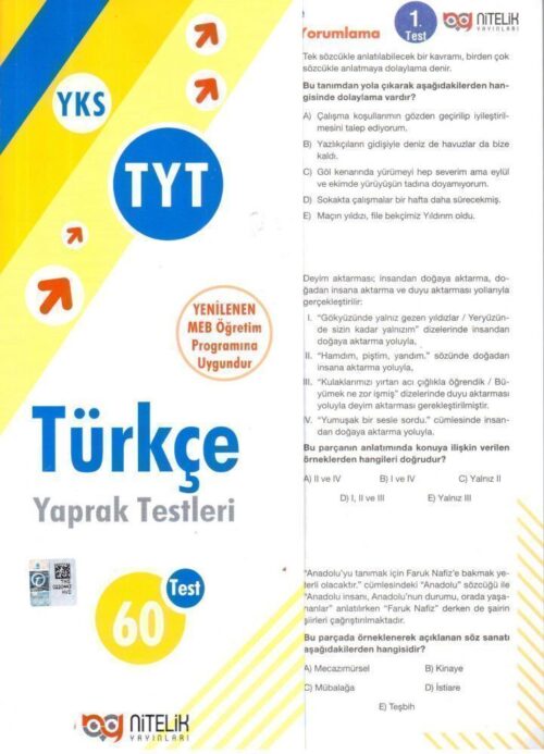 Nitelik Yayinlari TYT Turkce Yaprak Test hazirlikkitap